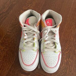 Neon Jordan’s size 6.5 youth fits women’s 8. Used but in great condition.
